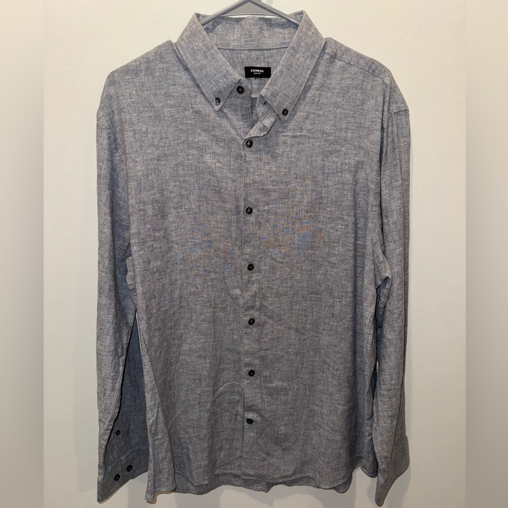 Express Mens Slim 1MX Gray Button up Shirt - Slim L